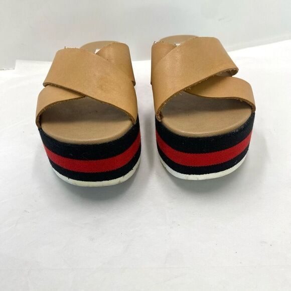 Steve Madden Asher Platform Sandals 8 Tan Brown Red Slide On Strappy Y2K Style - Picture 3 of 11